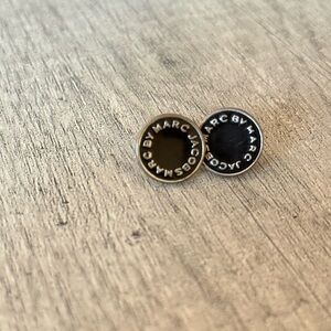 Marc by Marc Jacobs Black and Gold Round Logo Studs